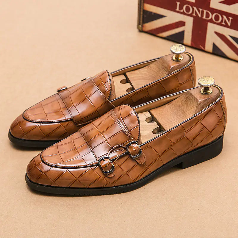 Men's Casual Leather Slip-On Shoes with Stone Pattern