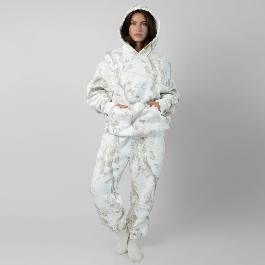 Print Hooded Sweatshirt and Cuffed Long Pants Comfortable Two-Piece Set