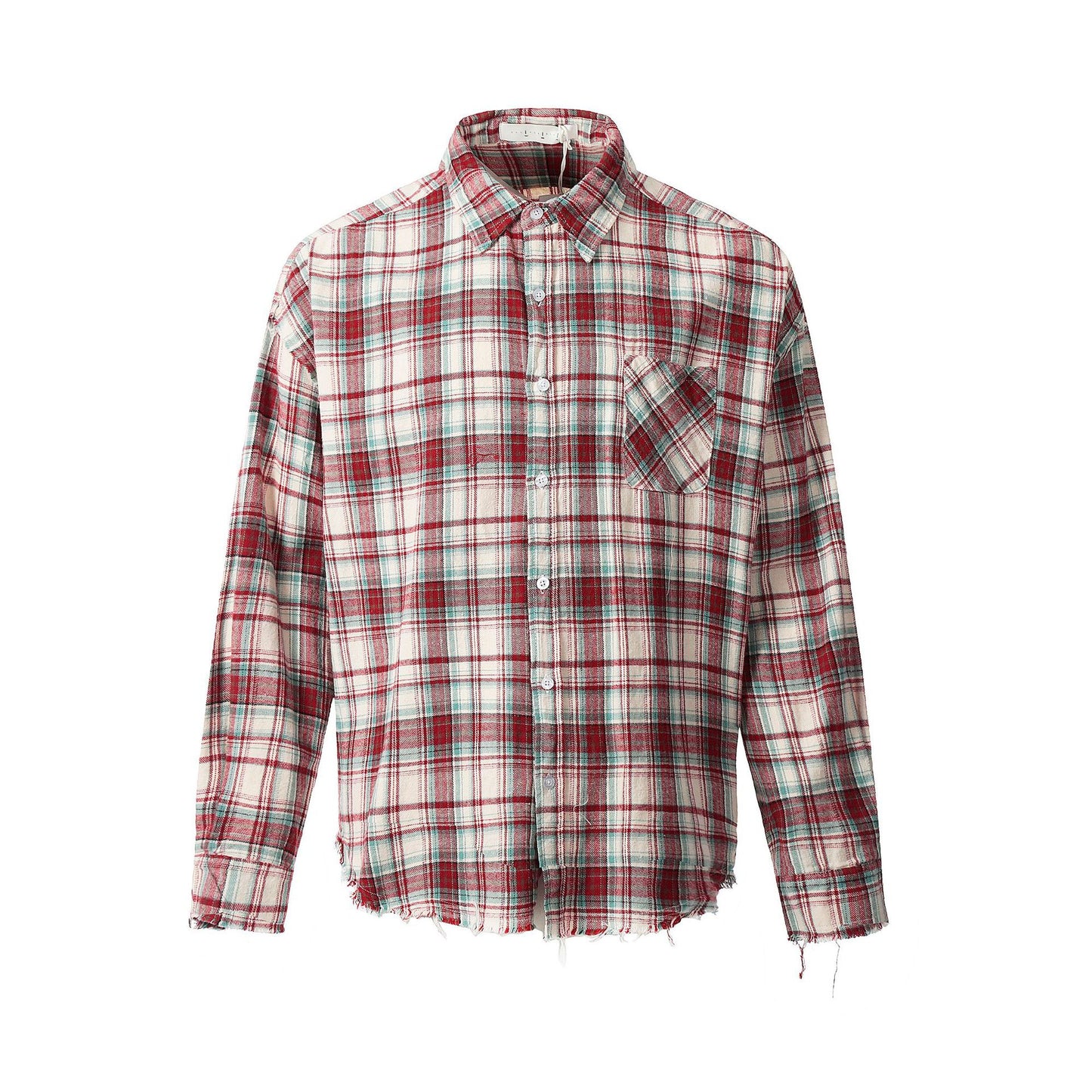 Color Block Frayed Tassel Loose Notched Collar Trendy Button Down Shirt