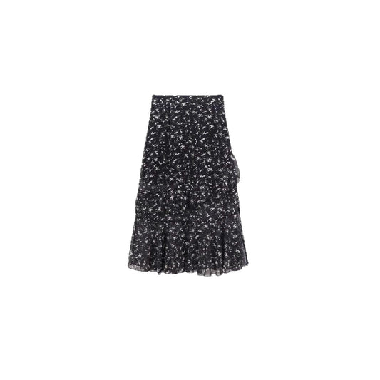 Chiffon Floral Leaf Hem Slit High Waist A-line Skirt Women Spring Summer New Loose Slim Fit Midi Dress