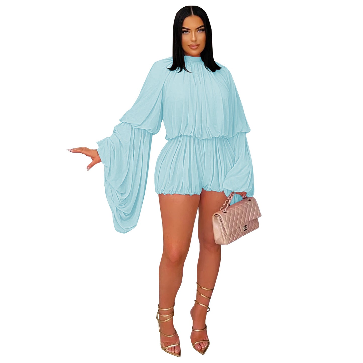 Casual Pleated Solid Color Jumpsuit Shorts