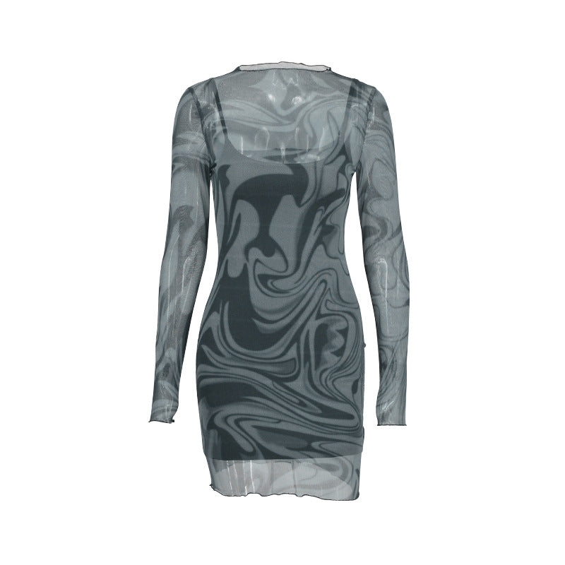 Women's Strapless Printed Sexy Bodycon Dress Two-Piece Set