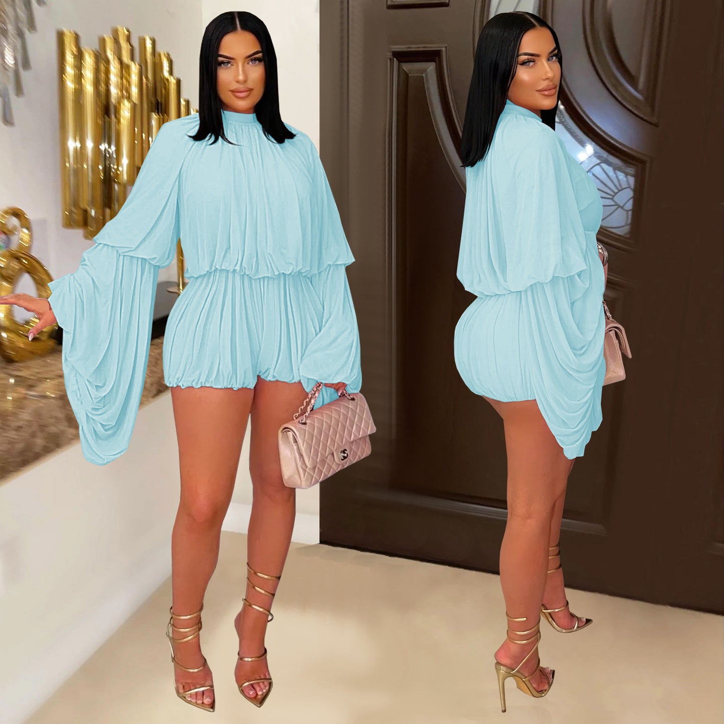 Casual Pleated Solid Color Jumpsuit Shorts
