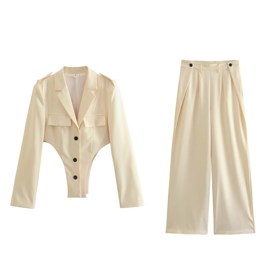 Hollow Out Blazer Top + Suit Pants for Women