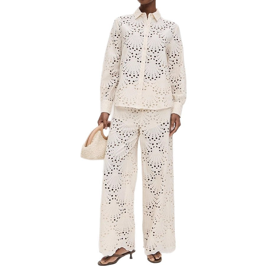 Autumn and Winter New Long Sleeve Single Breasted Shirt Set INS Loose Holiday Trousers Two-piece Set