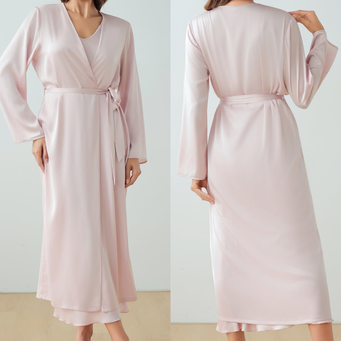 Women's Loose Strap Dress Robe Home Wear Long Sleep Robe Set