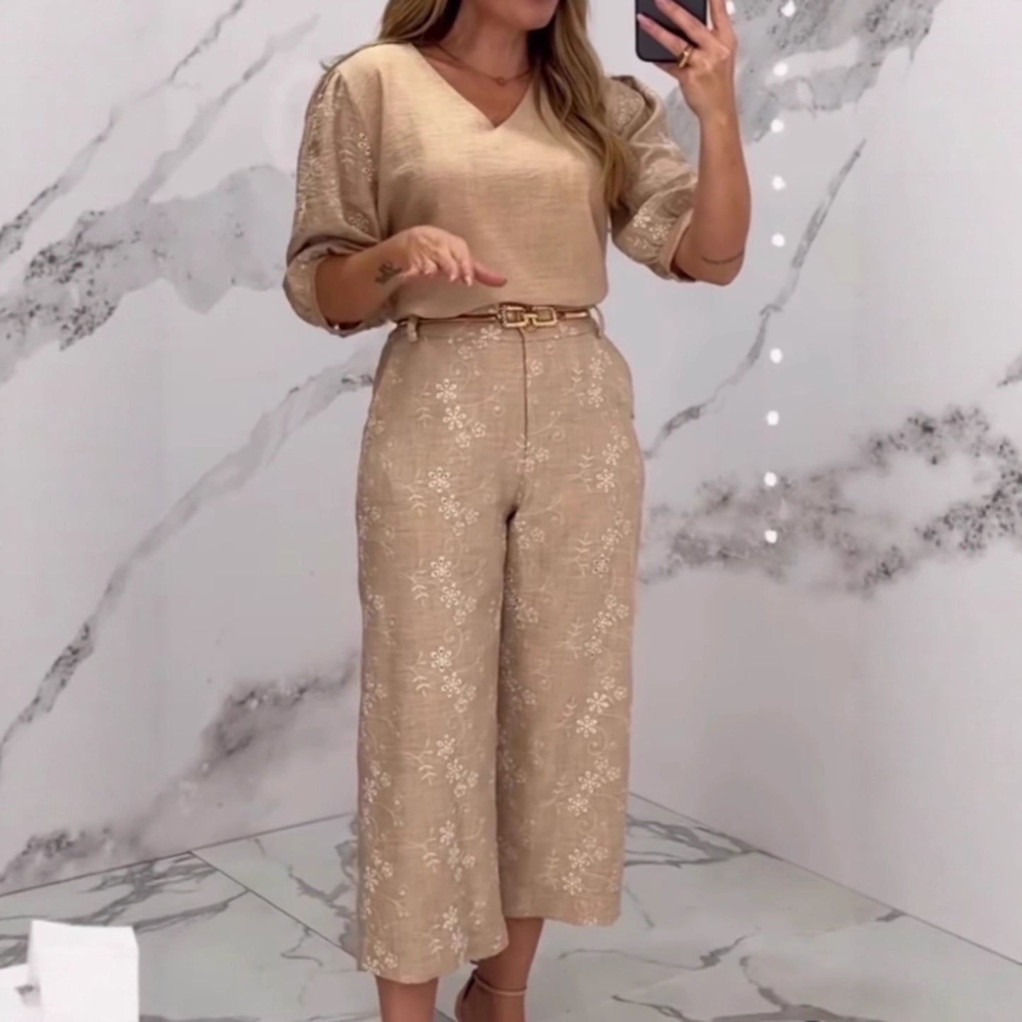 Summer New Cross-border Lace Export European and American Style Elegant Top Wide Leg Straight Tube Long Pants Set Women's Wear