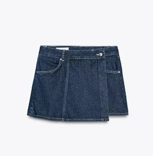 Women's Short Denim Shirt + Double-Breasted Skirt Trousers Set