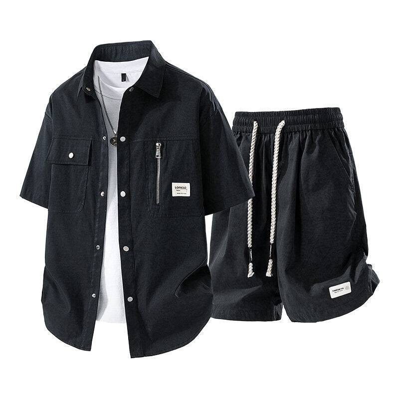 Short sleeved summer casual short sleeved shirt shorts men's two-piece set