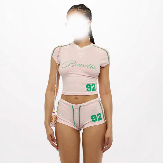 Summer New Street Style Slim Short Crop Letter Print Design Exposed Navel Slim Women's T-shirt