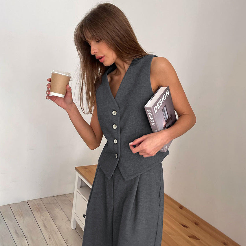 Summer Vest Suit Trousers Set  Style Commuting Women's Simple High-Grade Sense