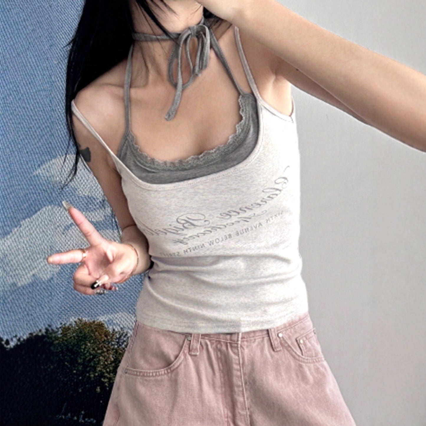 Sweet and Sexy Halter Neck Strapless Crop Top Trendy Fashion Summer New Sexy Spicy Girl Outerwear Two-Piece Set