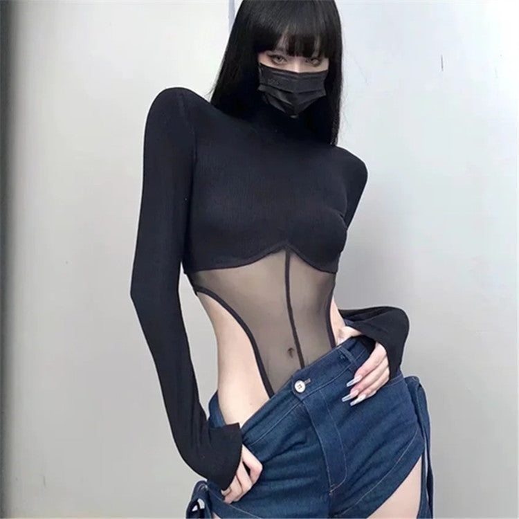 Mesh splicing umbilical jumpsuit