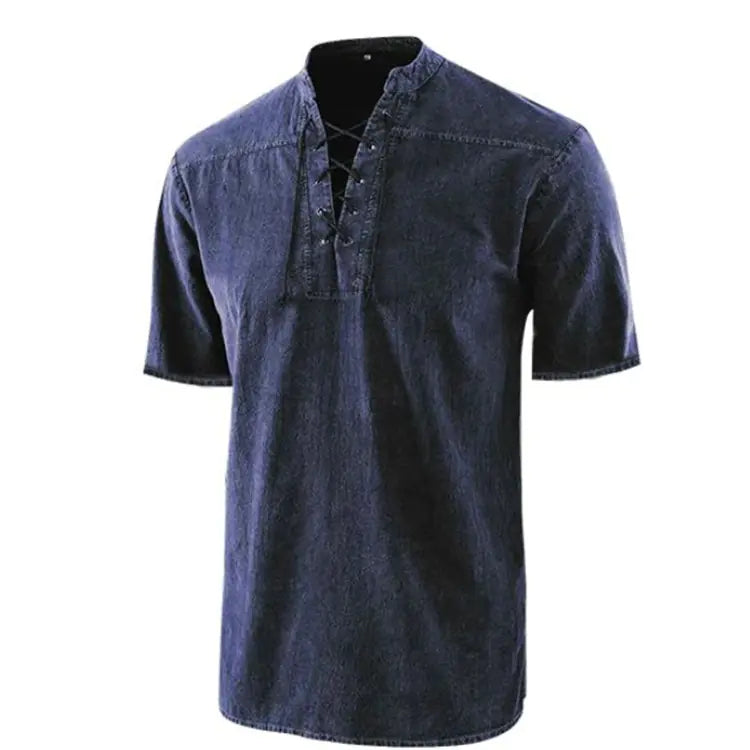 Men's Solid Color Retro Casual Short-Sleeved Shirt