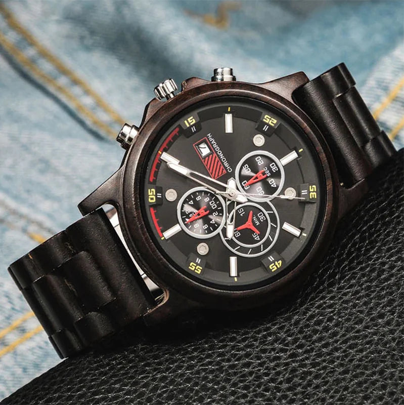 Wooden Quartz Watch for Men with Multifunctional Features