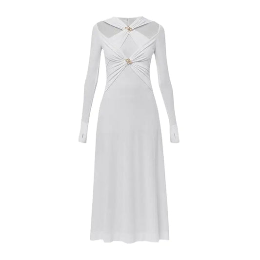 Off-the-Shoulder Knitted Slimming Dress with Buckle