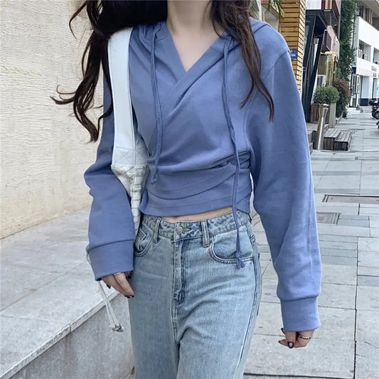 Cross Strap Hooded Short Sweater - New Fashion Design