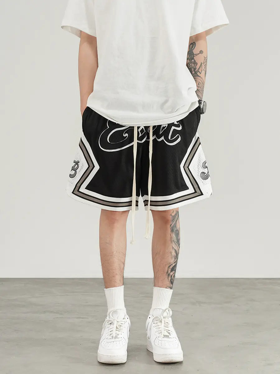 Embroidered Mesh Basketball Shorts for Heavy Industry