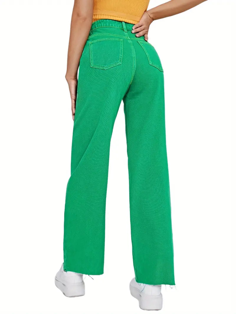 Green High Waist Wide Leg Loose Fit Denim Jeans