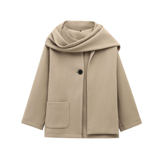 Women's Fashion Casual Blended Fabric Coat with Scarf