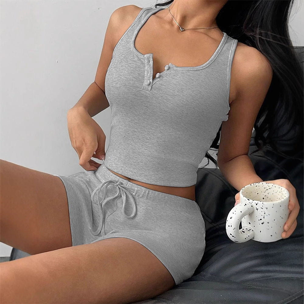 Sleeveless Strap Sexy Camisole with Tie Comfortable Shorts 2-Piece Set