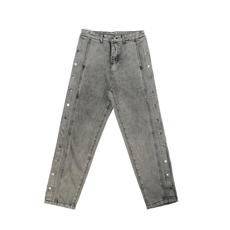 Vintage Button-Fly Loose Fit Side-Slit Denim Pants