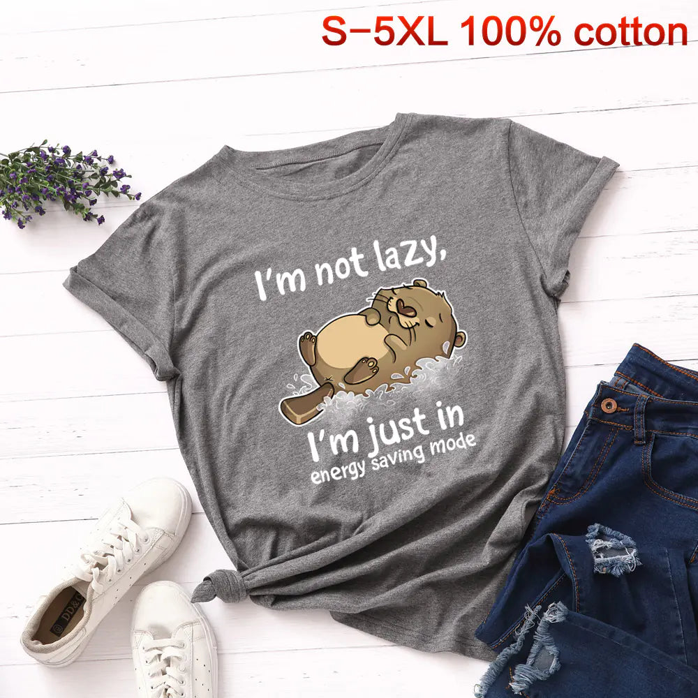 Summer Loose Fit Cat Print Short Sleeve T-Shirt