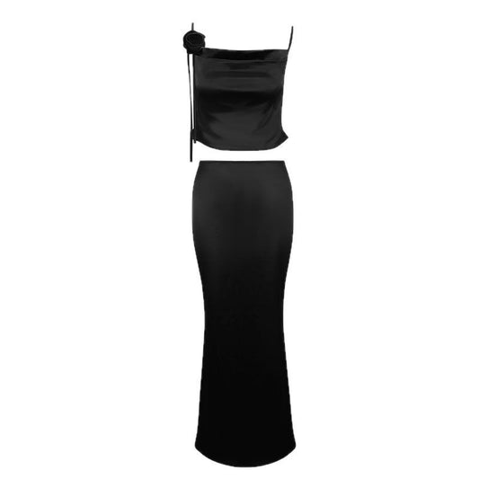 Sexy Strapless Top and Slimming Long Skirt Two-Piece Set