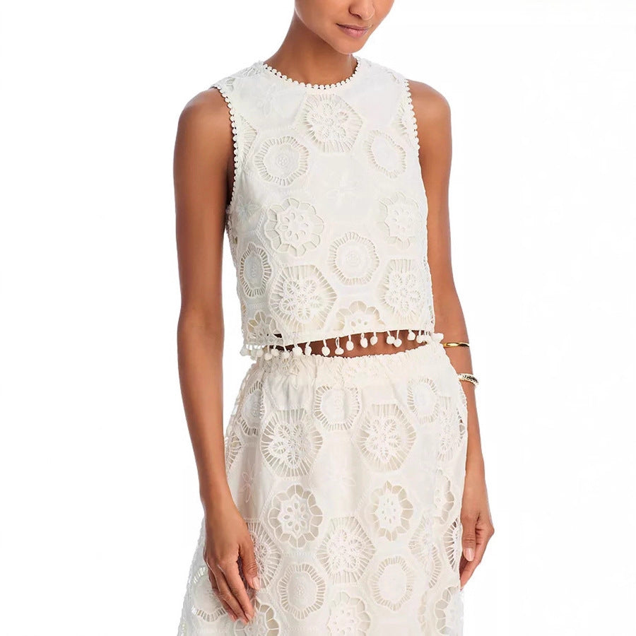 Sleeveless Embroidered A-line Skirt Set INS Casual Loose Vacation Two-piece Suit