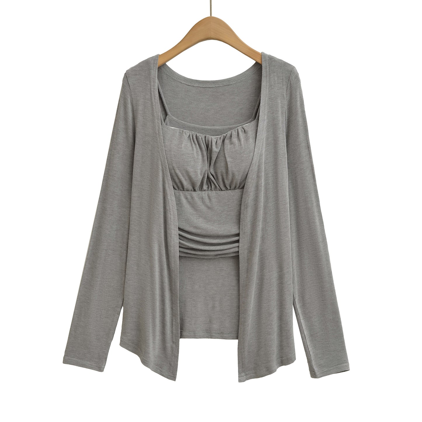 Long Sleeve Cardigan and Small Strap Two-Piece Set