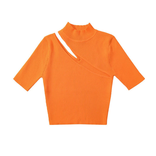Hollow out short sleeved knitted sweater