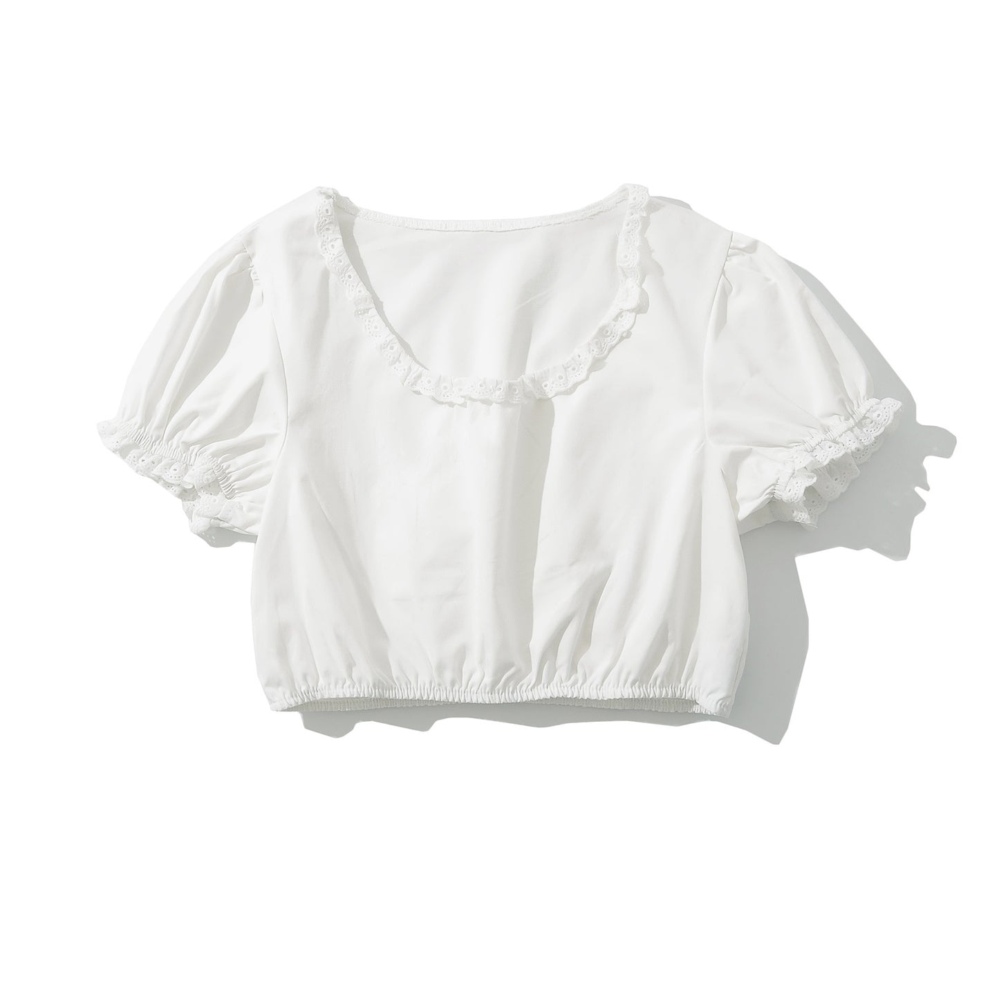 Women's Round Neck Lace Ruffle Sleeves Top + Skirt Set
