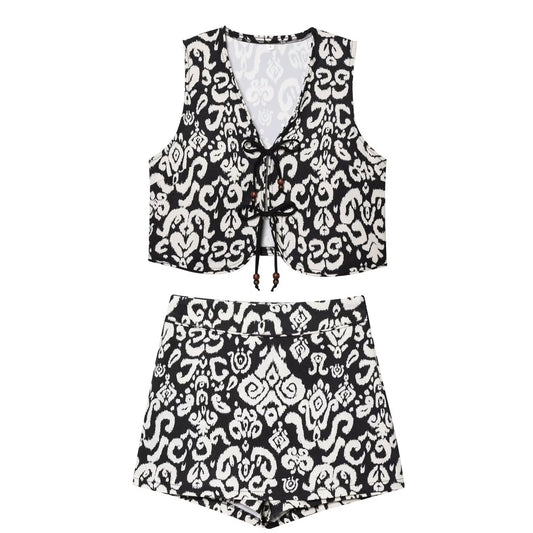 Women's Printed Tank Top + Skirt Pants Set