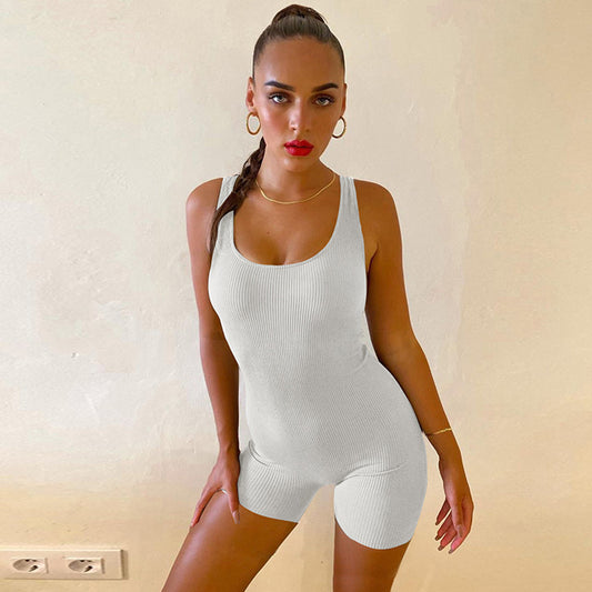 Solid color slim fit backless jumpsuit