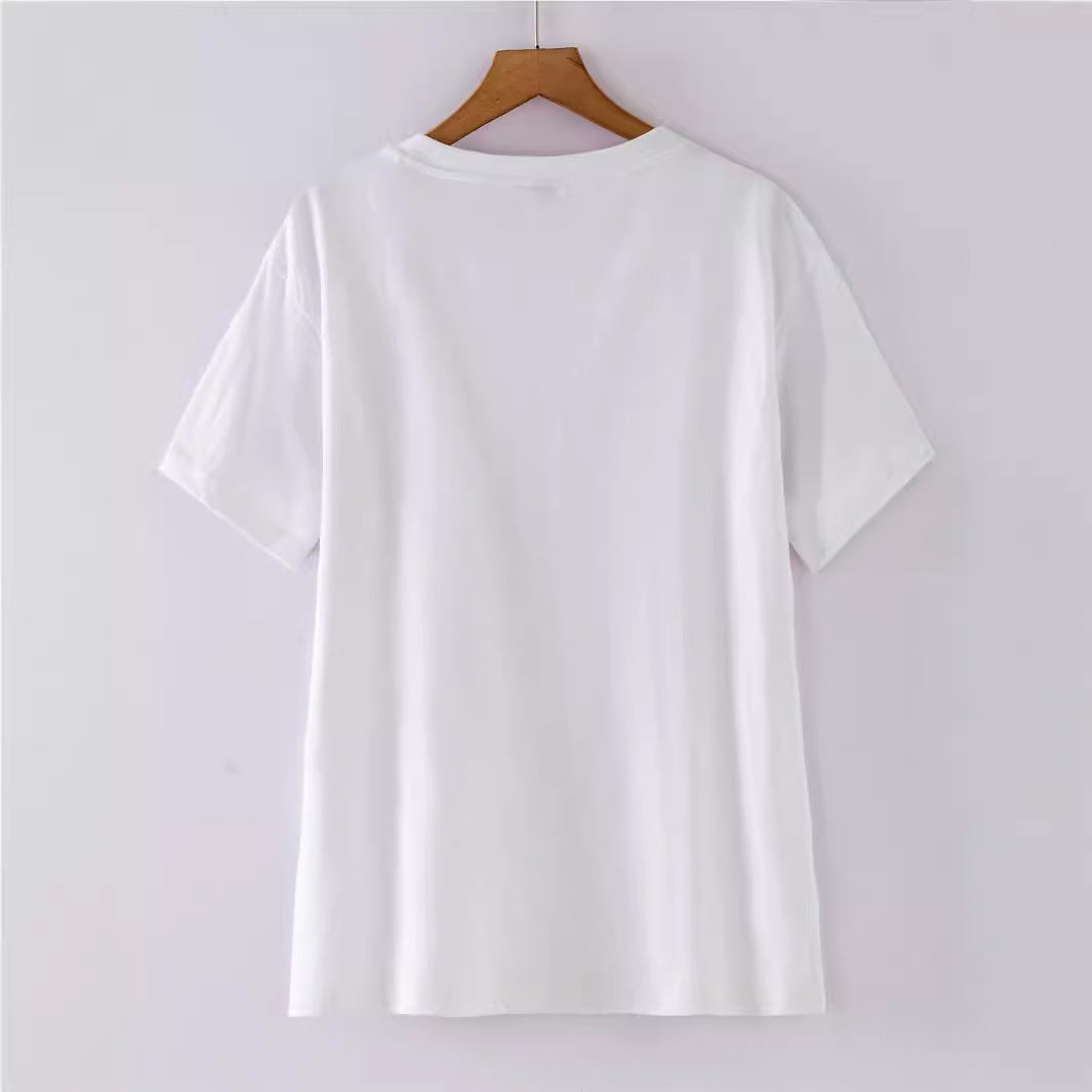 Women's Short Sleeve Animal Round Neck Top