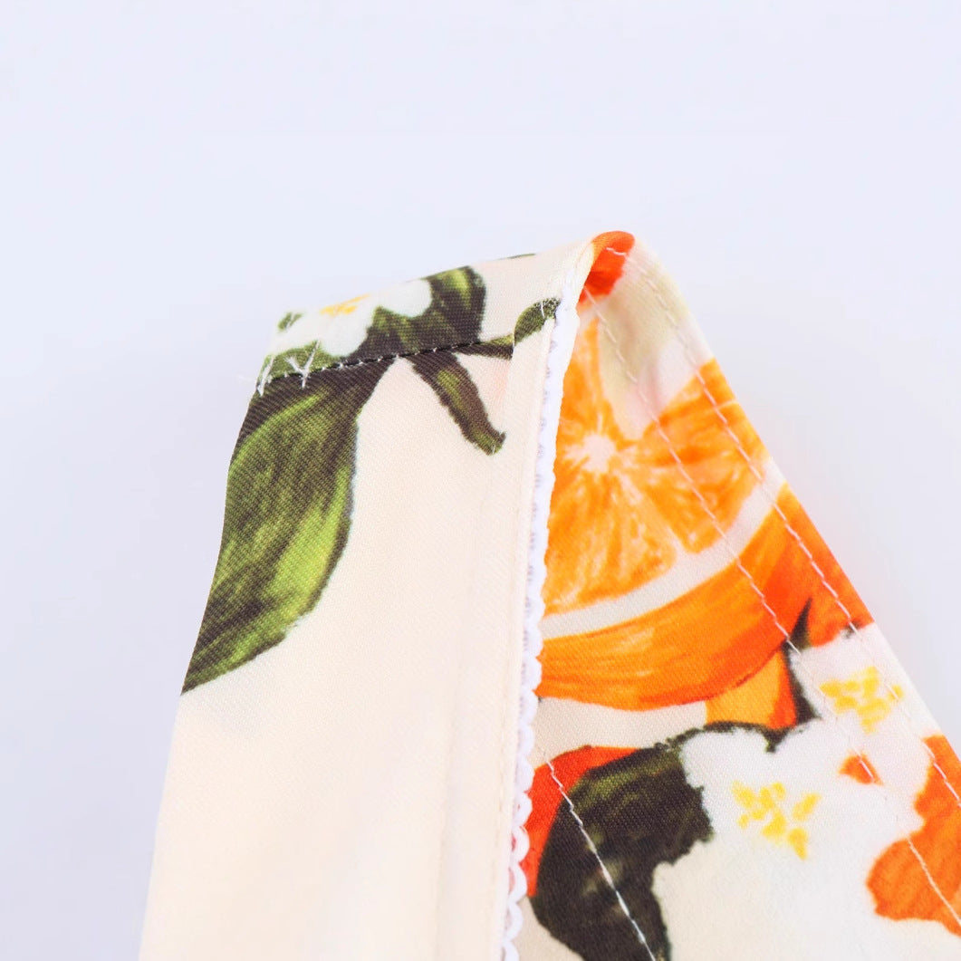 Low neck fruit patterned camisole dress for women