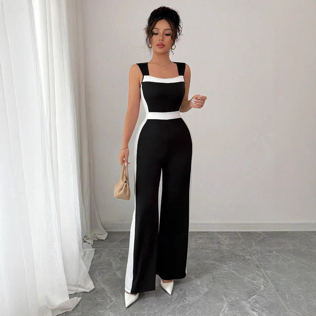 Color blocked sleeveless wide leg jumpsuit