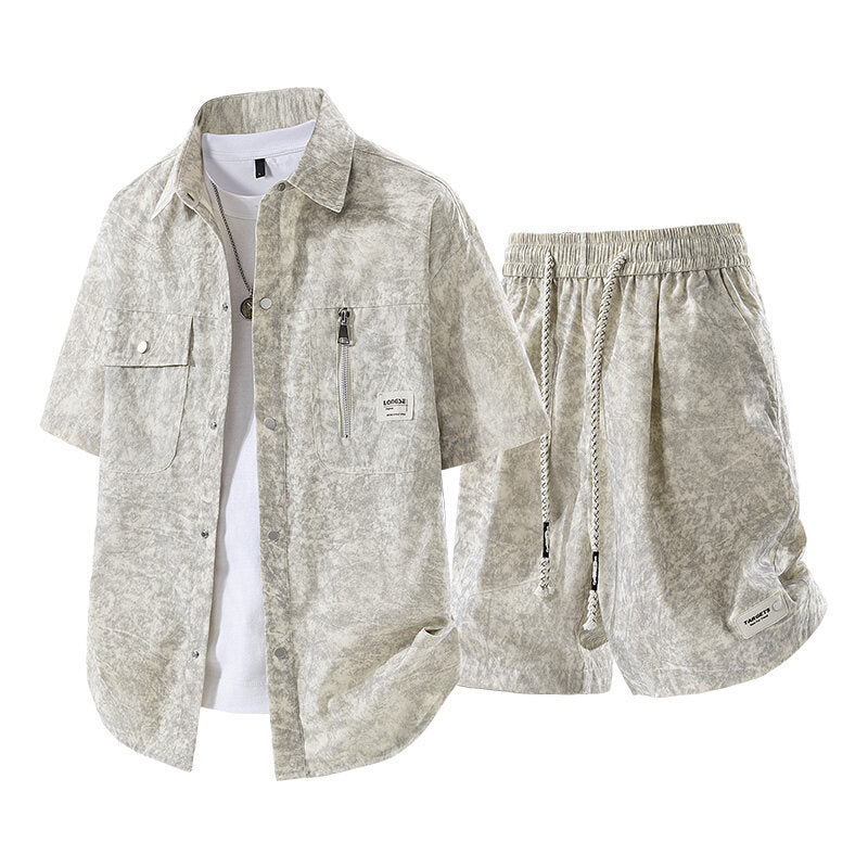 Short sleeved summer casual short sleeved shirt shorts men's two-piece set