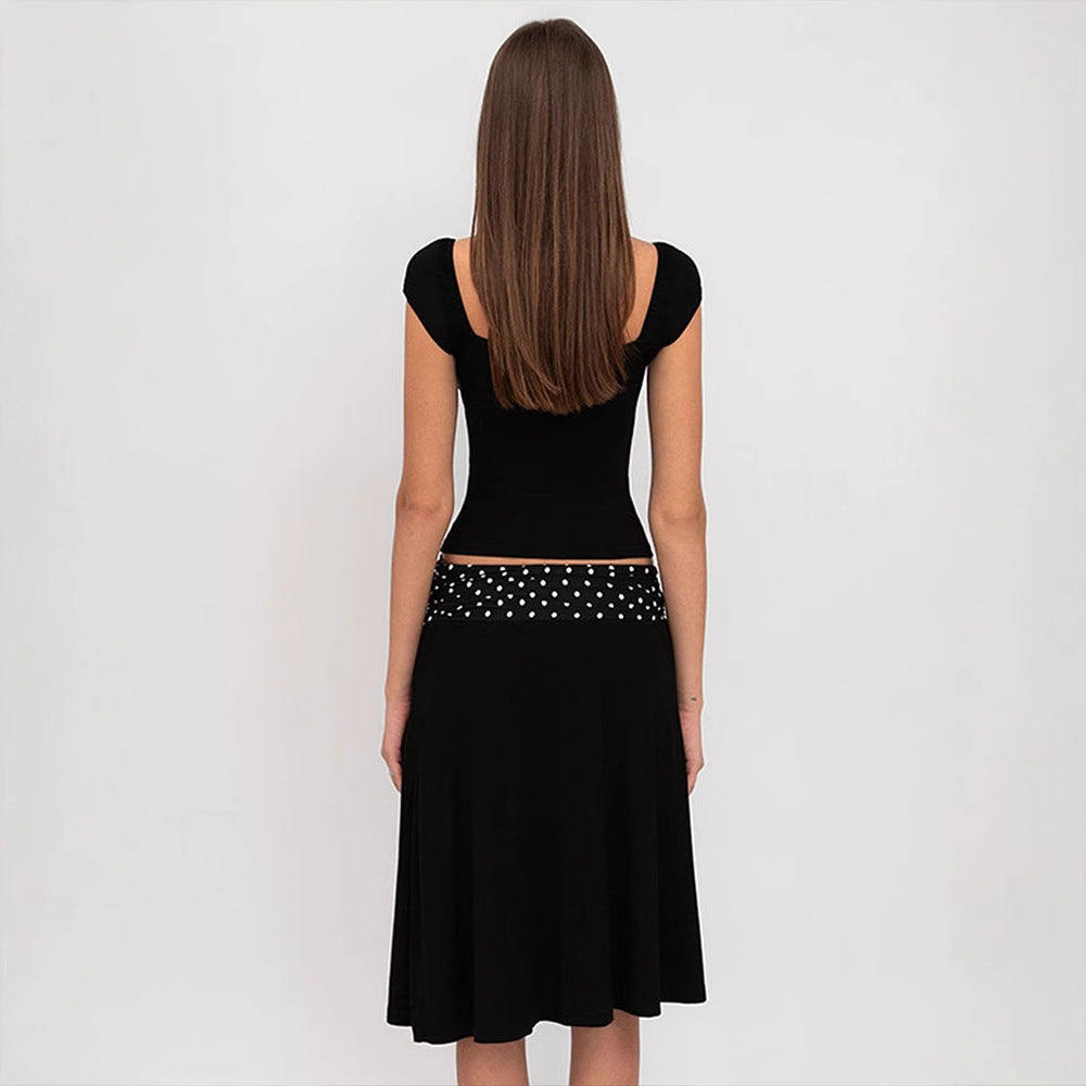 Sexy Fitted Printed Spliced Halter Top and Dress 2-Piece Set