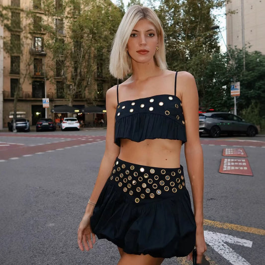 Elegant Pleated Hem Strapless Mini Skirt Set for Women