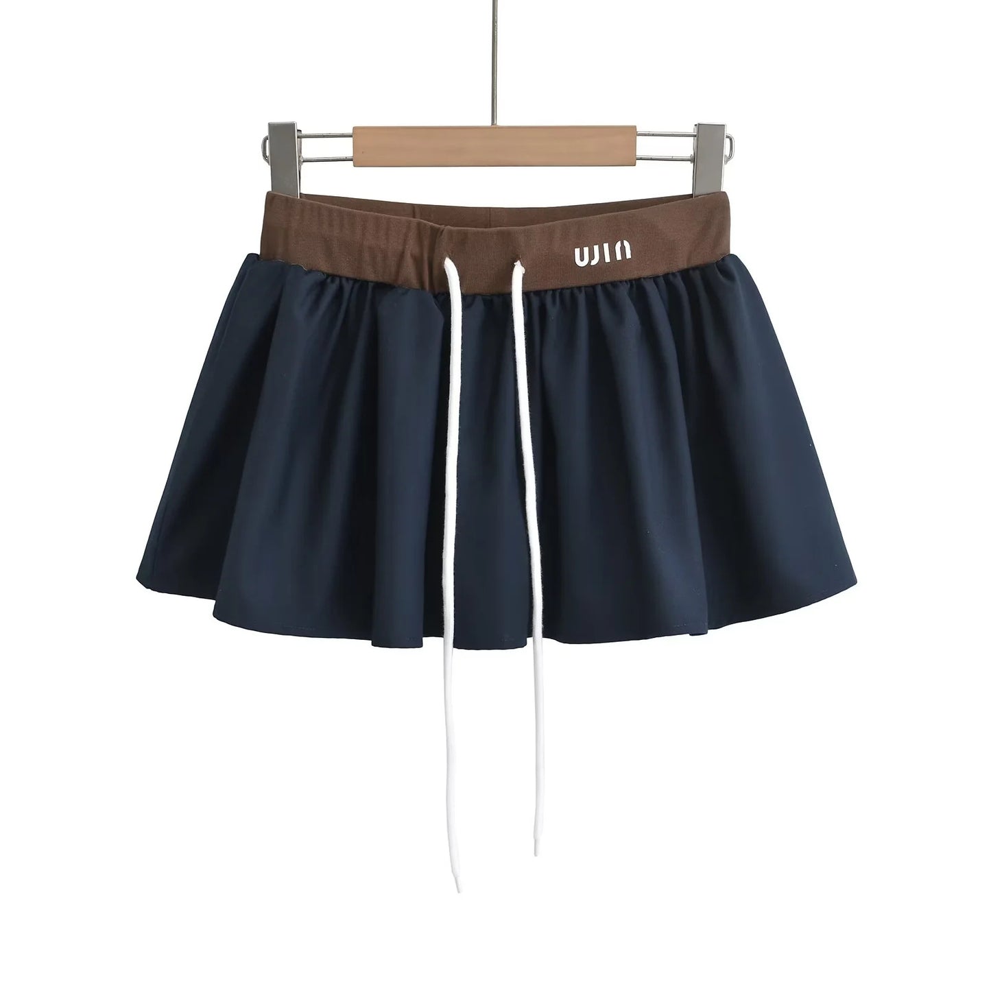 POLO collar contrasting letter print short sleeved T-shirt elastic waist drawstring skirt two-piece set