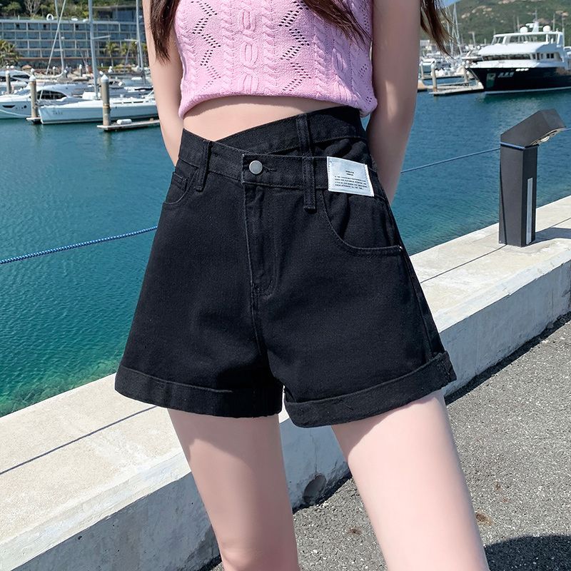 Irregular High-Waisted Denim Shorts for Women, Loose and Slimming A-Line Casual Denim Hot Pants