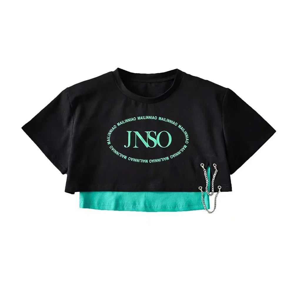 2-piece set of loose letter printed T-shirt