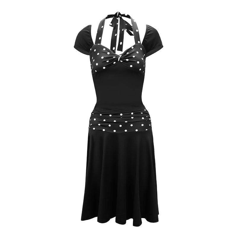 Sexy Fitted Printed Spliced Halter Top and Dress 2-Piece Set