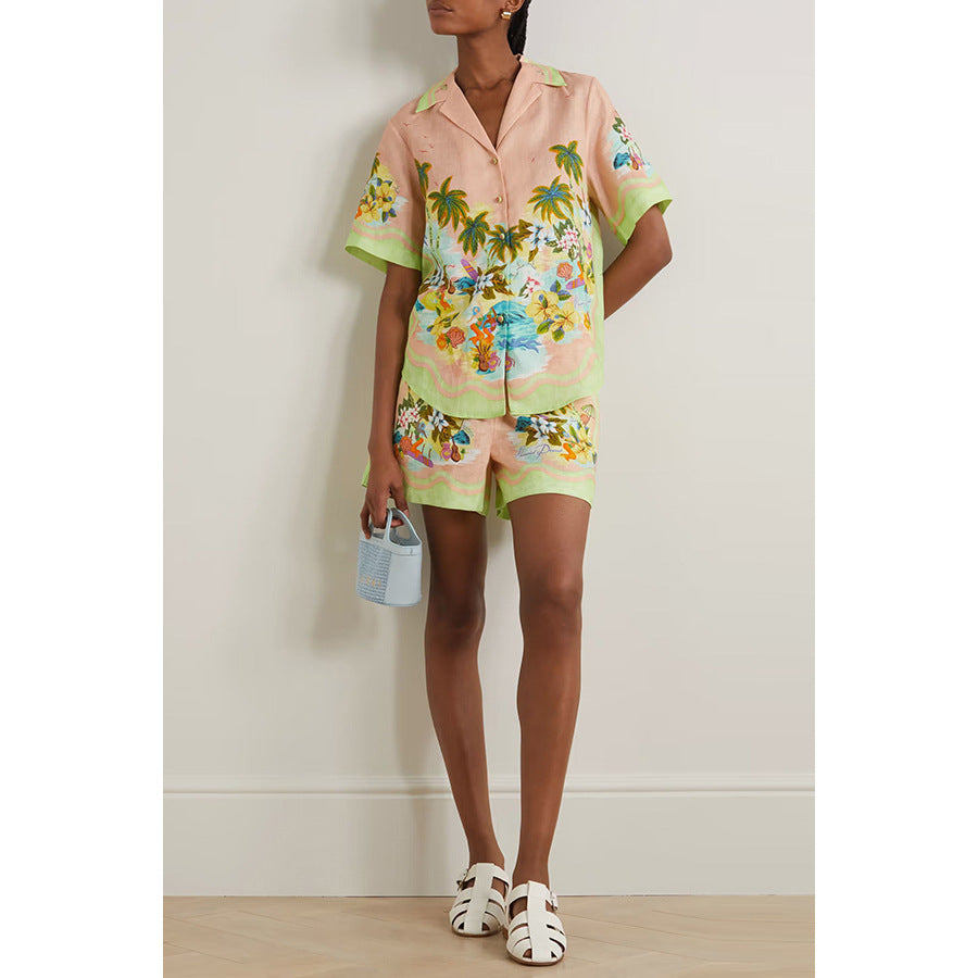 Casual Short Sleeve Two-Piece Set with Loose Fit and Fashionable Shorts for Women