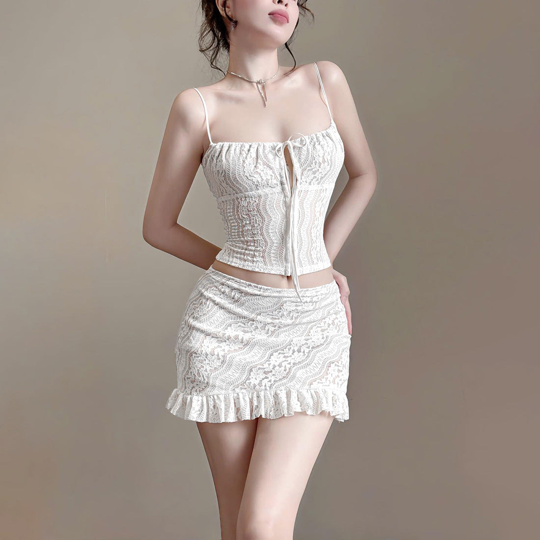Casual camisole top high waist half body hip hugging skirt set for women