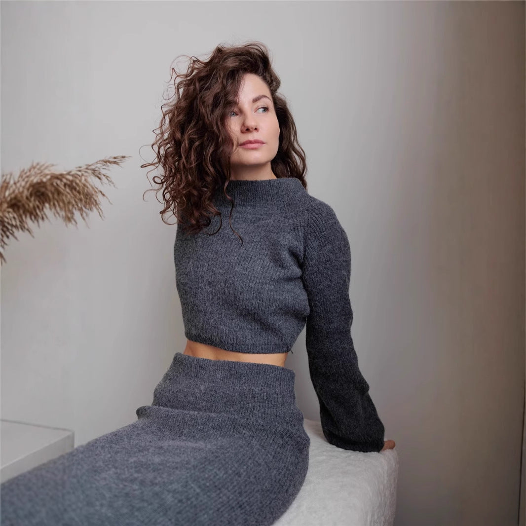 One-Piece Skirt Sweater Set for Women One-Shoulder Knit Top Pencil Skirt INS