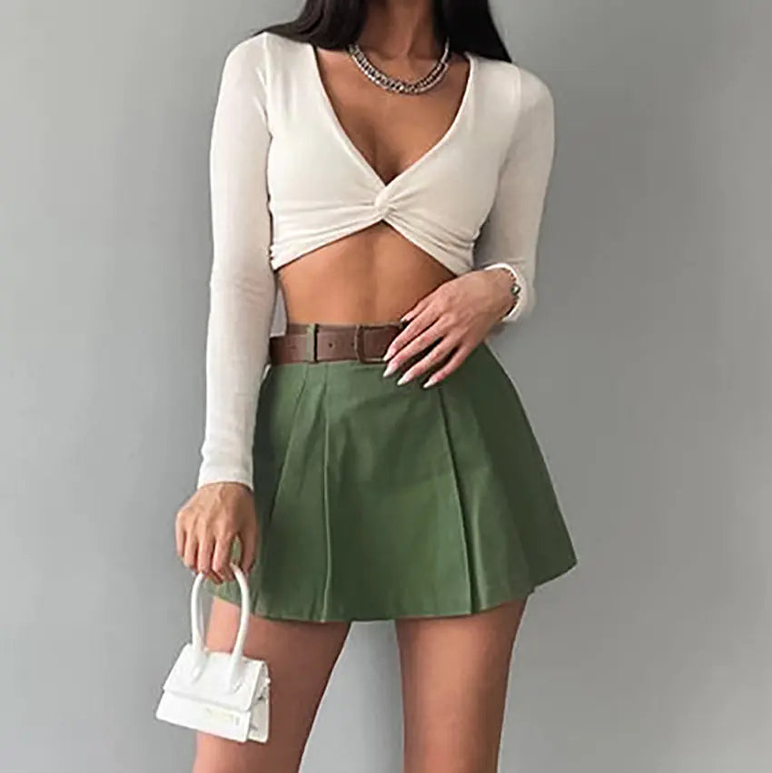 High Waist Solid Color Skirt for Women