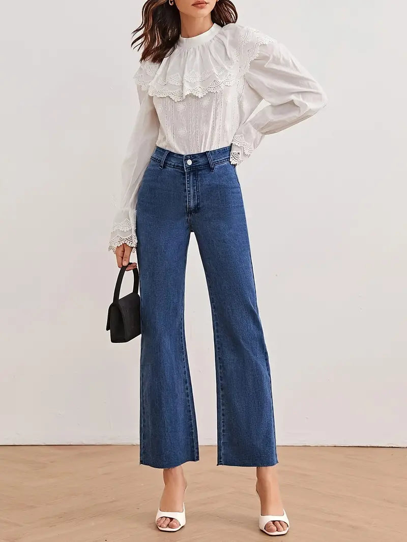 Dark Blue High Waist Wide Leg Loose Fit Denim Jeans