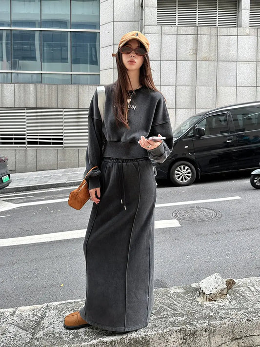 Thickened Fleece-lined Stripe Slim-fit Mid-length Dress